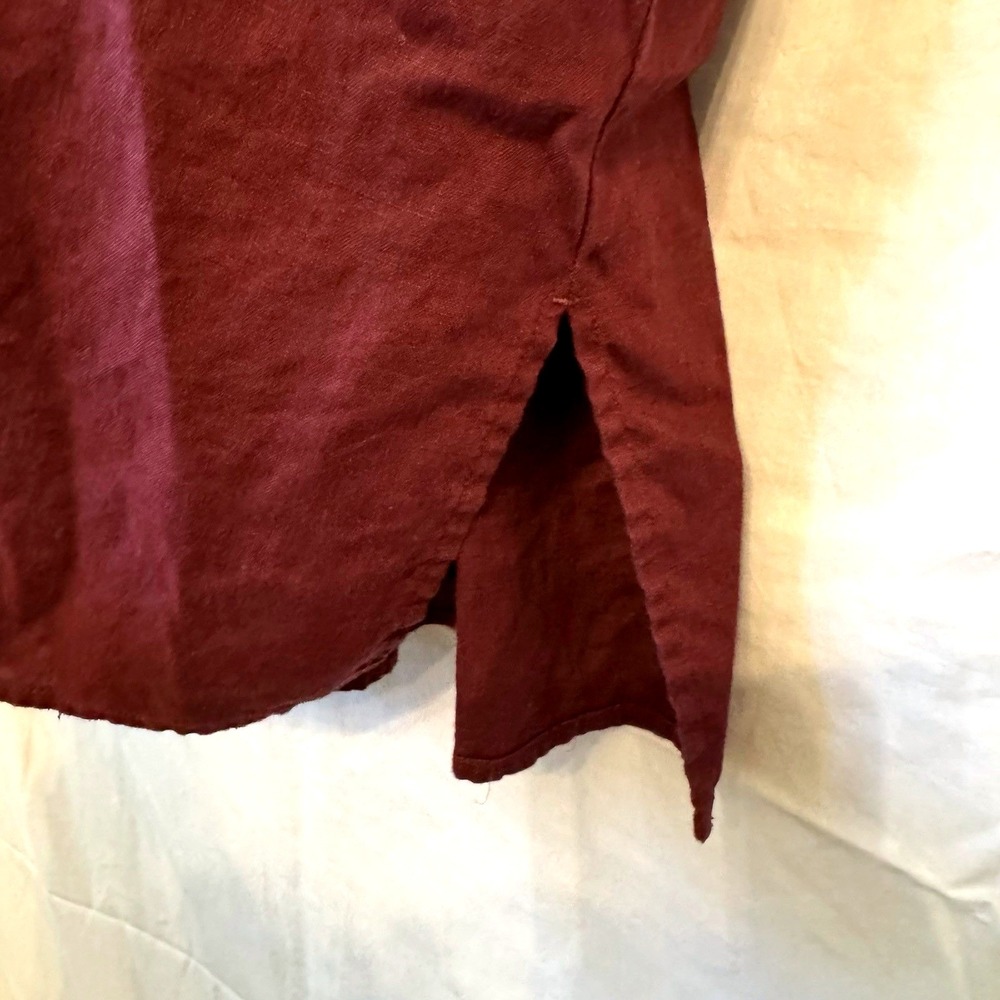 Eileen Fisher Delave Linen Button Down Shirt Small Burgundy Plum Short Sleeve - Picture 4 of 8